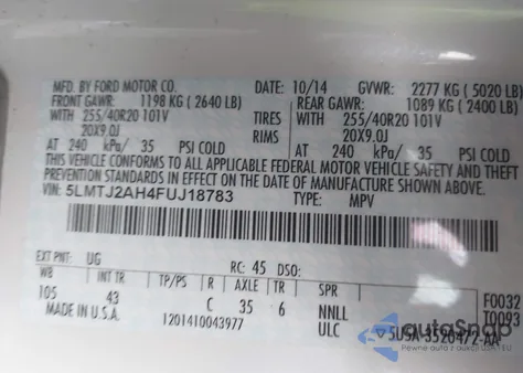 2015 Lincoln Mkc из США, поврежденный, VIN 5LMTJ2AH4FUJ18783